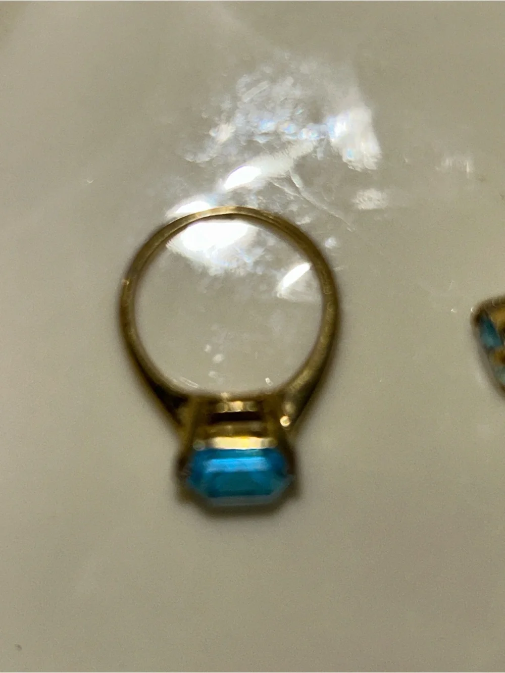 Blue Topaz Ring Emerald Cushion Cut Cocktail Ring - Gold Tone Square Size 6